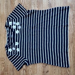 (XL) Talbots Striped Flower Beads Design Embellished Unique Lightweight Classic